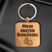 Anhänger aus Buchenholz mit Edelstahlring, Form Quadrat