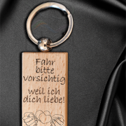Anhänger aus Buchenholz mit Edelstahlring, Form Rechteck